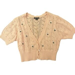 Wild Fable Peach Short Sleeve Cardigan embroidered flowers valentines size S